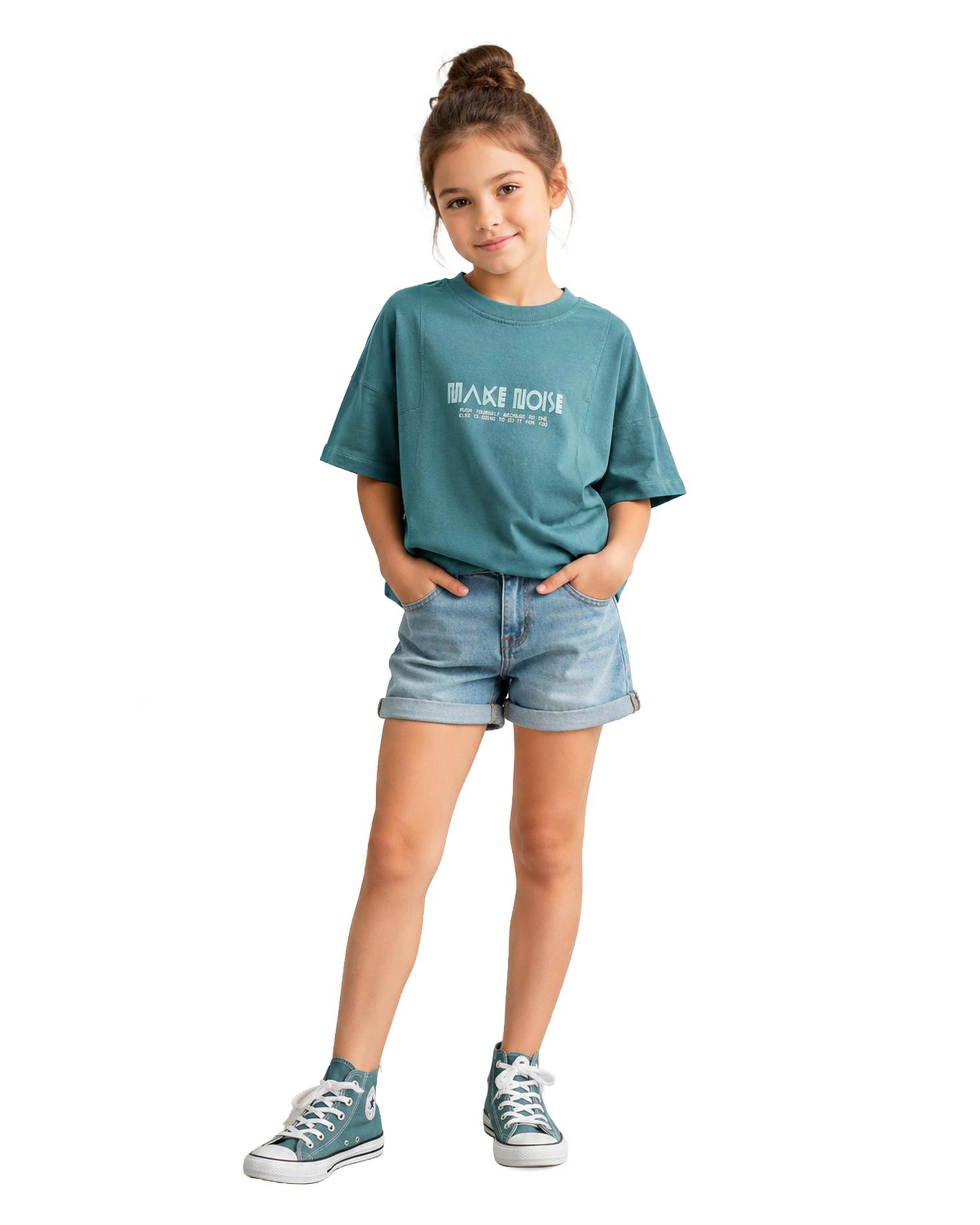تیشرت بچگانه سبز لئو کیدز Leo kids طرح MAKE NOISE کد 2-5887