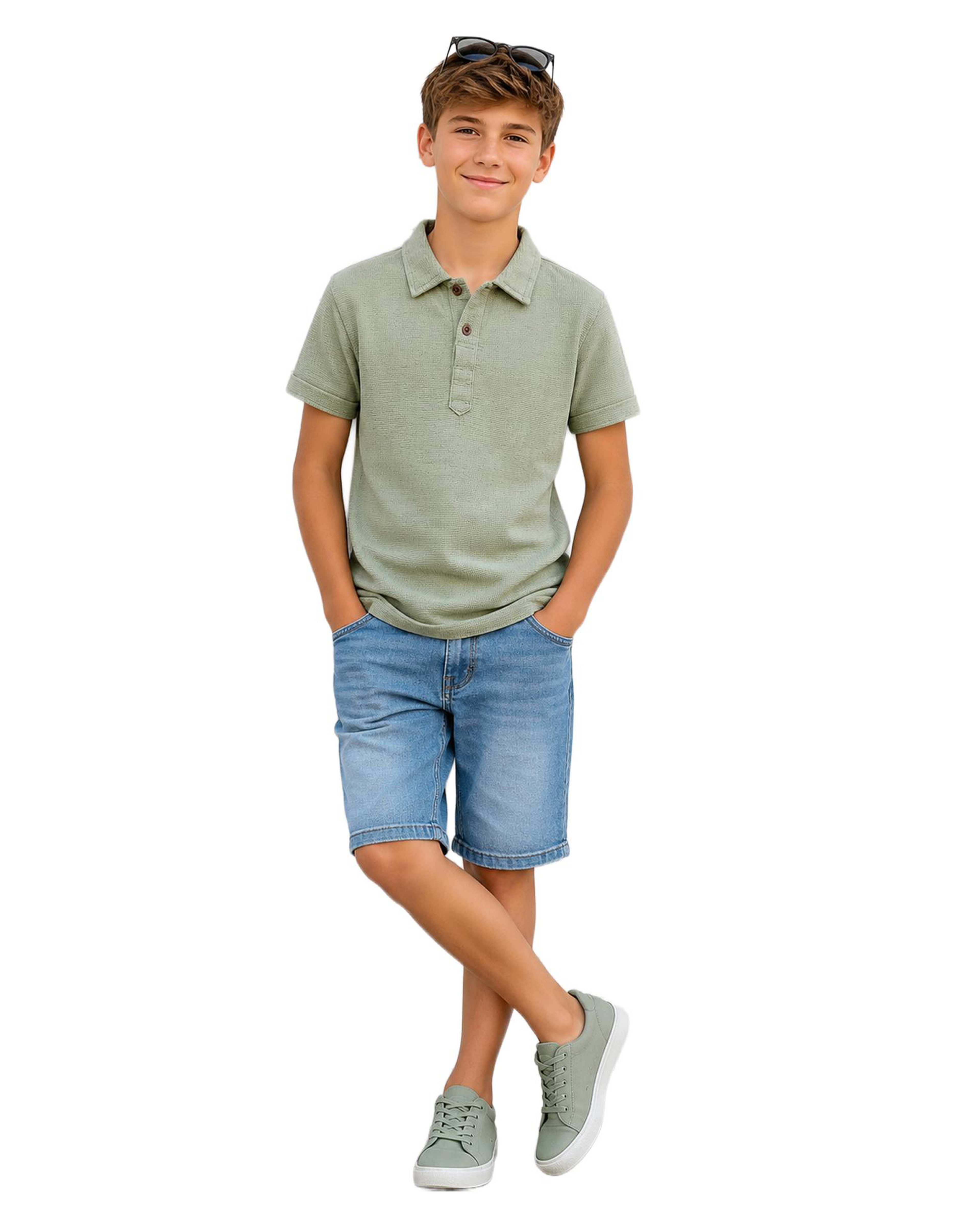 تیشرت پسرانه سبز مغز پسته ای لئو کیدز Leo kids کد 1-6866