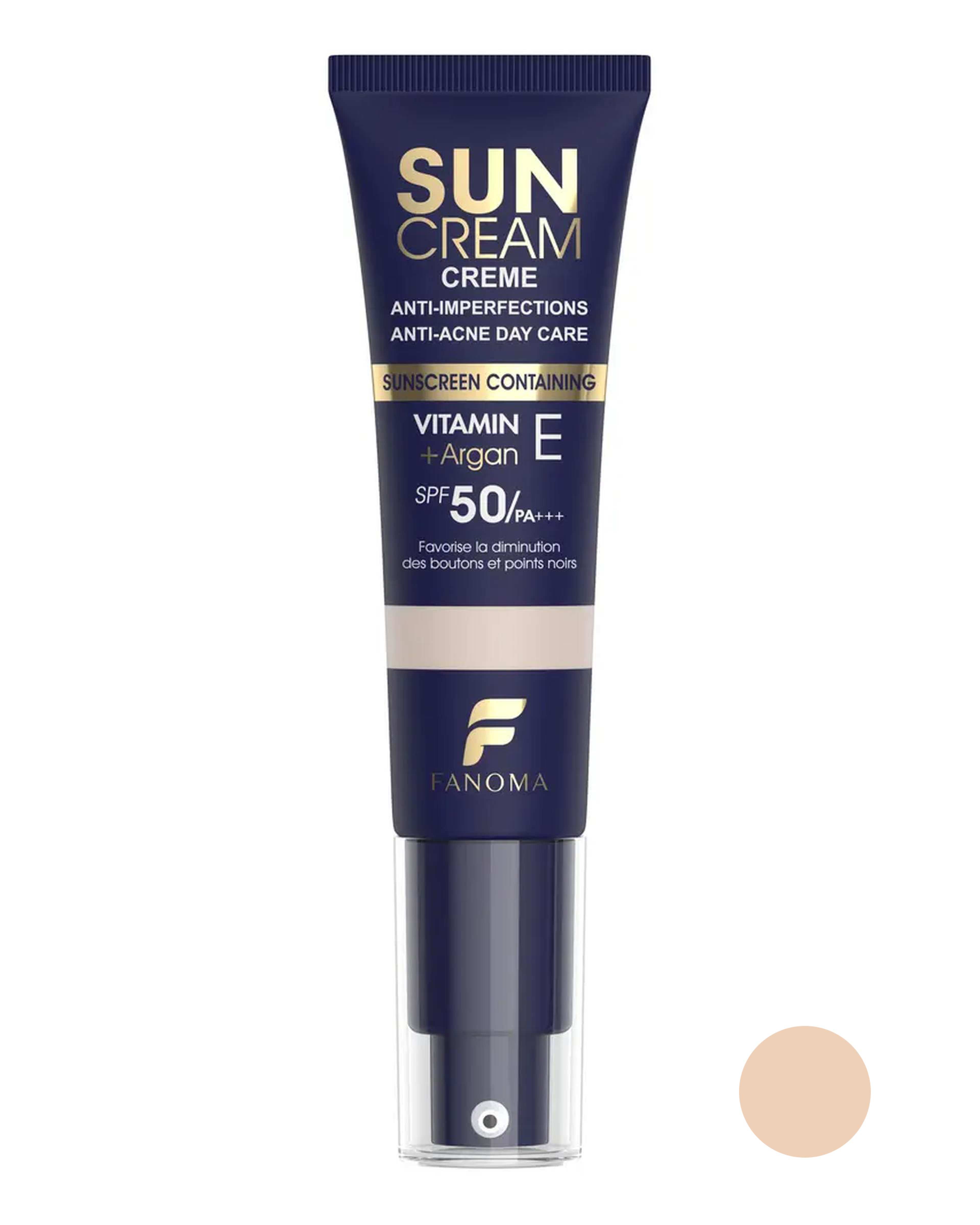 کرم ضد آفتاب رنگی SPF50 فاقد چربی فانوما Fanoma مناسب پوست چرب و مستعد جوش شماره 01