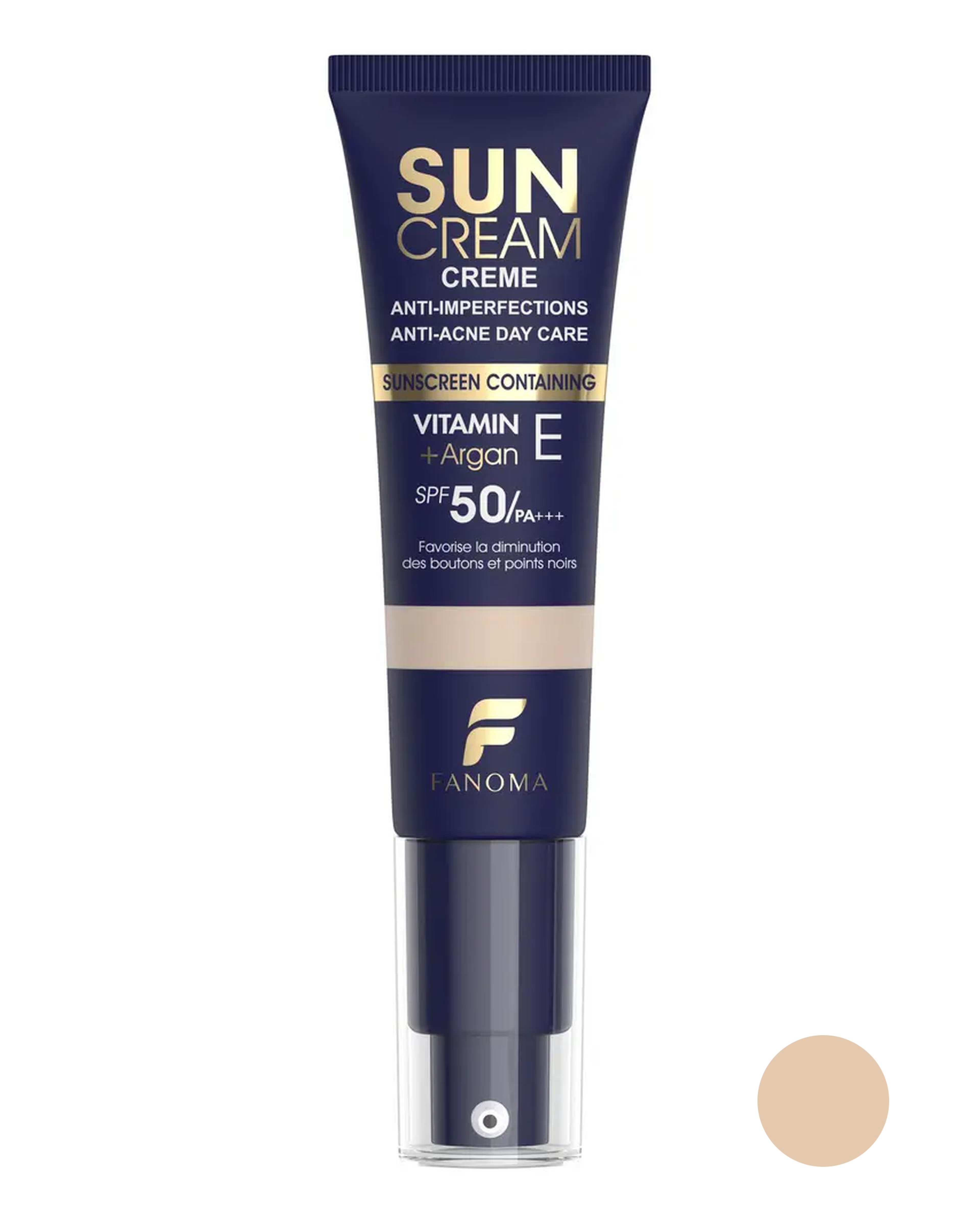 کرم ضد آفتاب رنگی SPF50 فاقد چربی فانوما Fanoma مناسب پوست چرب و مستعد جوش شماره 02