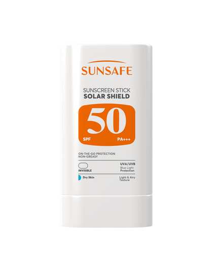 ضد آفتاب استیکی بی رنگ SPF50 سان سیف Sun Safe مدل Solar Shield مناسب پوست های خشک وزن 20 گرم