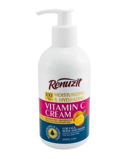 کرم مرطوب کننده و آبرسان صورت و بدن پمپی رینوزیت Renuzit حاوی ویتامین C حجم 250ml