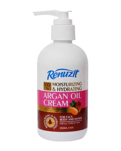 کرم مرطوب کننده و آبرسان صورت و بدن پمپی رینوزیت Renuzit حاوی روغن آرگان حجم 250ml