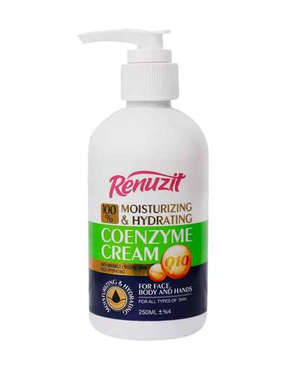 کرم مرطوب کننده و آبرسان صورت و بدن پمپی رینوزیت Renuzit حاوی کوآنزیم Q10 حجم 250ml