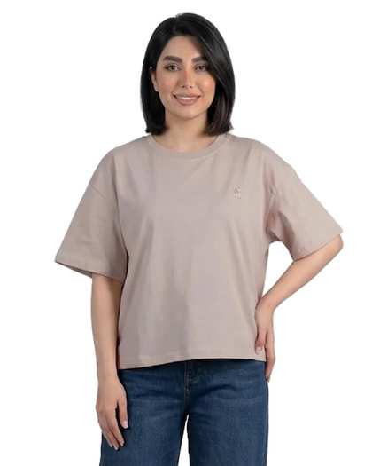 تیشرت زنانه باکسی بیسیک کرم هایکا Haika