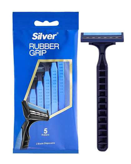 خودتراش مردانه 2 لبه سیلور Silver مدل Rubber Grip بسته 5 عددی