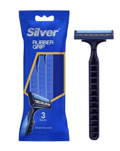 خودتراش مردانه 2 لبه سیلور Silver مدل Rubber Grip بسته 3 عددی