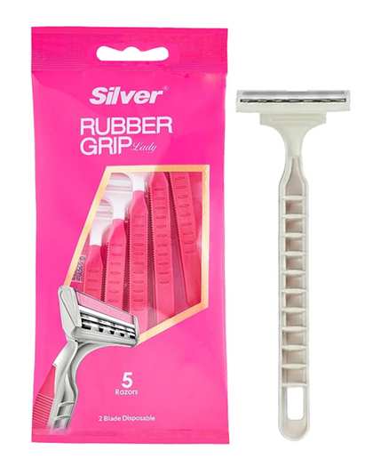 خودتراش زنانه 2 لبه سیلور Silver مدل Rubber Grip بسته 5 عددی