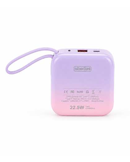پاوربانک بنفش آبادوس Abodos مدل AS-PS66 ظرفیت ۱۰۰۰۰ میلی آمپر ساعت