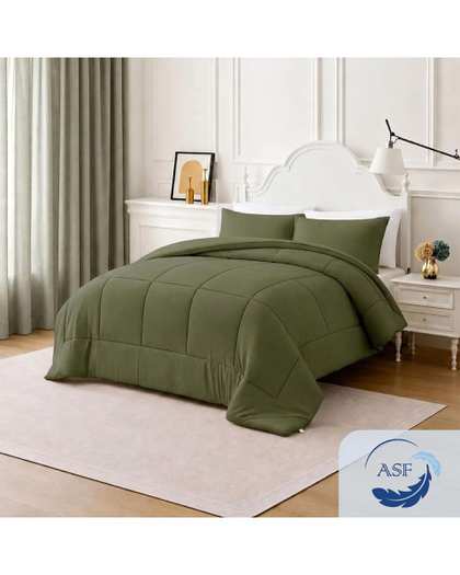 نیم ست لحاف دو نفره سه تکه سبز ارتشی ای اس اف ASF مدل BOX GRANDE Plus عرض 200