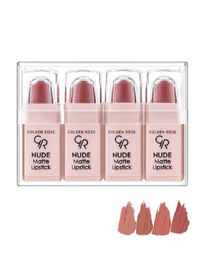 رژلب جامد مات گلدن رز Golden Rose مدل مینی نود لوک Mini Look Nude مجموعه 4 عددی