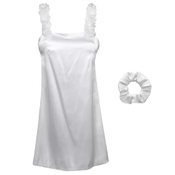 لباس خواب ساتن زنانه لورنزا بغل نردبانی سفید کد 4715-2004 به همراه کش مو ماییلدا