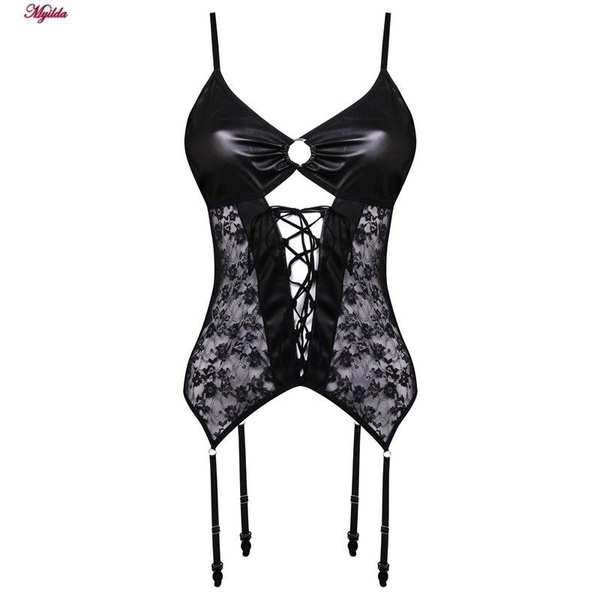 ست فانتزی زنانه چرم به همراه شورت و جوراب مدل 4761-428 رنگ مشکی ماییلدا - تصویر 4