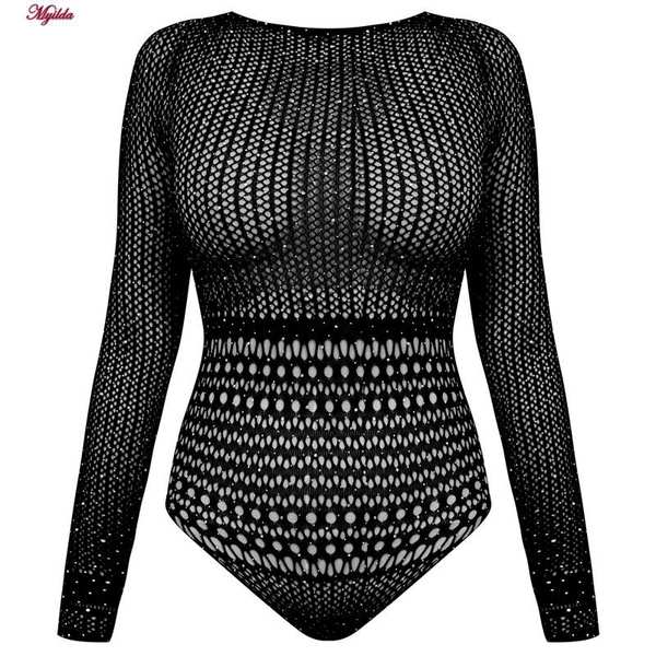 بادی فانتزی نگین دار زنانه مشکی کد 4860-7195 ماییلدا - تصویر 6
