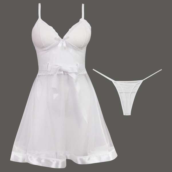 لباس خواب زنانه سفید مدل گیپور گلدار کد 3685-820 ماییلدا