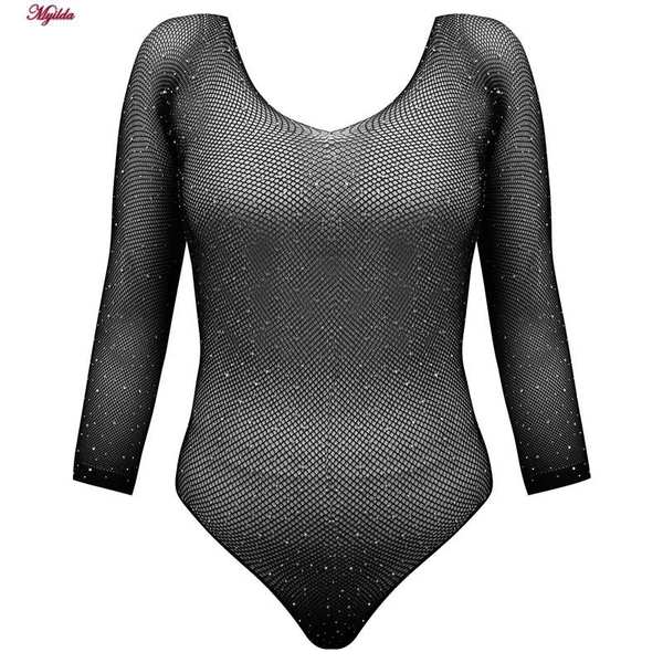 بادی فانتزی زنانه مدل نگین دار کد 4860-7228 رنگ مشکی ماییلدا - تصویر 3