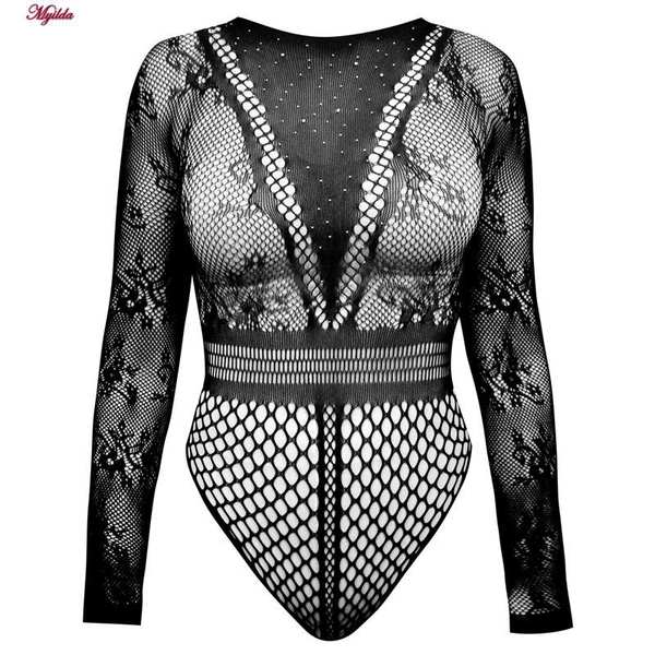 بادی فانتزی زنانه مدل نگین دار کد 4860-7194 رنگ مشکی ماییلدا - تصویر 3