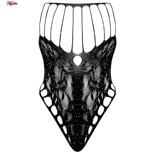 بادی فانتزی زنانه مدل نگین دار کد 4860-7186 رنگ مشکی ماییلدا - تصویر 3