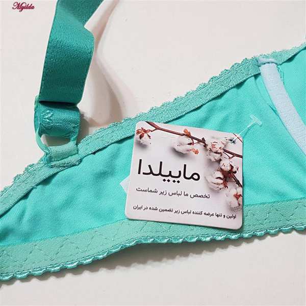 سوتین زنانه جلو تور مدل فنردار گیپور گلدار هارنس سبزآبی کد 4889 ماییلدا - تصویر 9