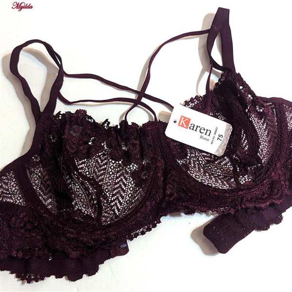 سوتین فنردار زنانه کارنا رز مدل گیپور هارنس دار عنابی کد 4935-315-4 ماییلدا - تصویر 7
