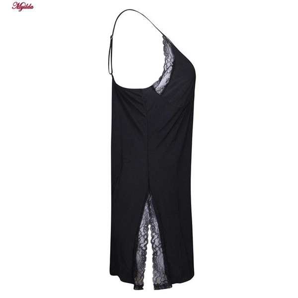 لباس خواب زنانه پاپیلون مدل یقه گیپوری بغل چاکدار مشکی کد 4941-1009 ماییلدا - تصویر 6