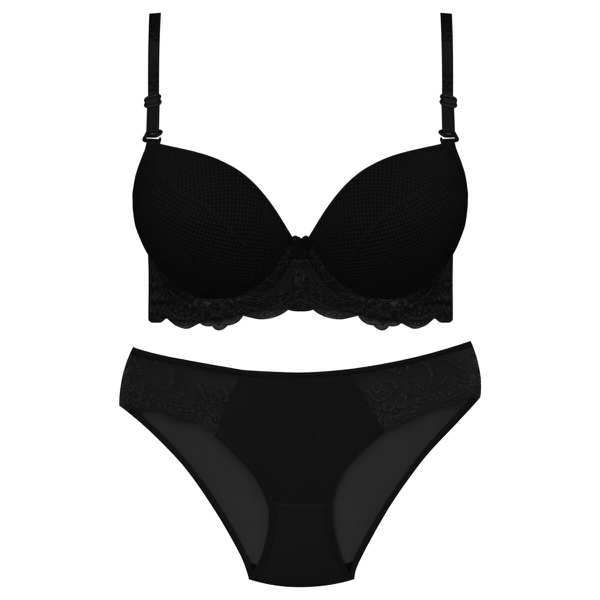 ست شورت و سوتین زنانه پانیذ مدل فنردار بند متحرک کاپ اسفنجی مشکی کد 4958 ماییلدا