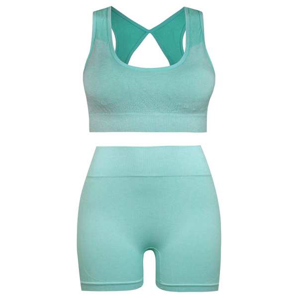 ست نیم تنه و شلوارک ورزشی زنانه ماییلدا مدل سیملس پشت چین دار پددار کد 5172 رنگ سبزآبی