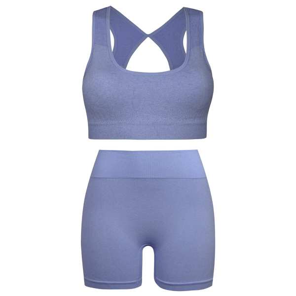 ست نیم تنه و شلوارک ورزشی زنانه ماییلدا مدل سیملس پشت چین دار پددار کد 5172 رنگ آبی