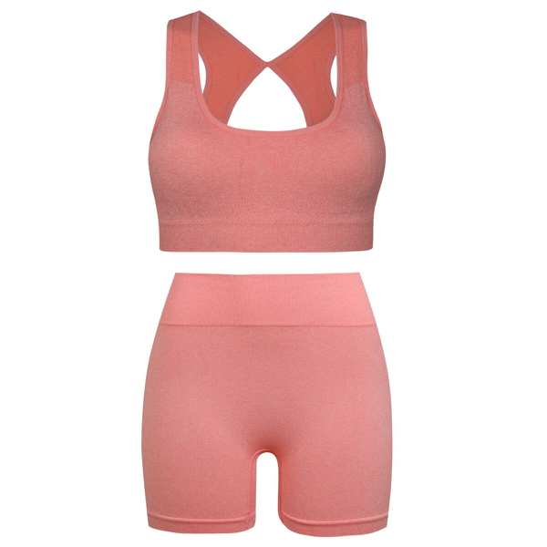 ست نیم تنه و شلوارک ورزشی زنانه ماییلدا مدل سیملس پشت چین دار پددار کد 5172 رنگ گلبهی