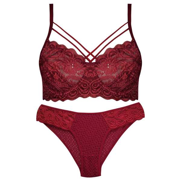 ست شورت و سوتین زنانه ماییلدا مدل فنردار هارنس کد 5165 رنگ زرشکی