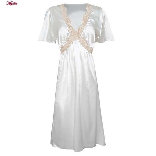 لباس خواب زنانه مدل ساتن رنگ سفید 5246-F08 ماییلدا - تصویر 2