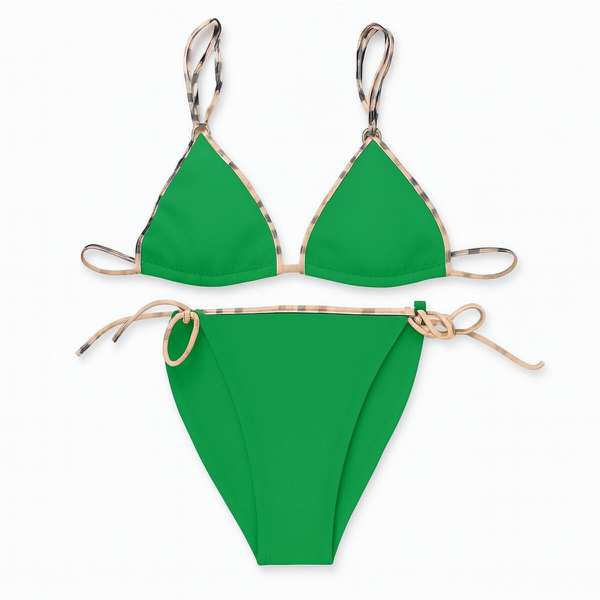 مایو دوتکه زنانه رنگ سبز با بند کرم مدل h-1207 ماییلدا