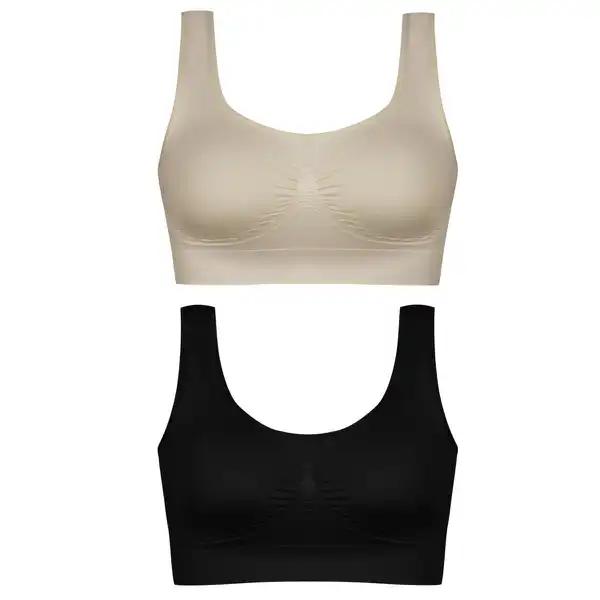 نیم تنه ورزشی زنانه رنگ کرم و مشکی ماییلدا مدل 5201-2 بسته 2 عددی