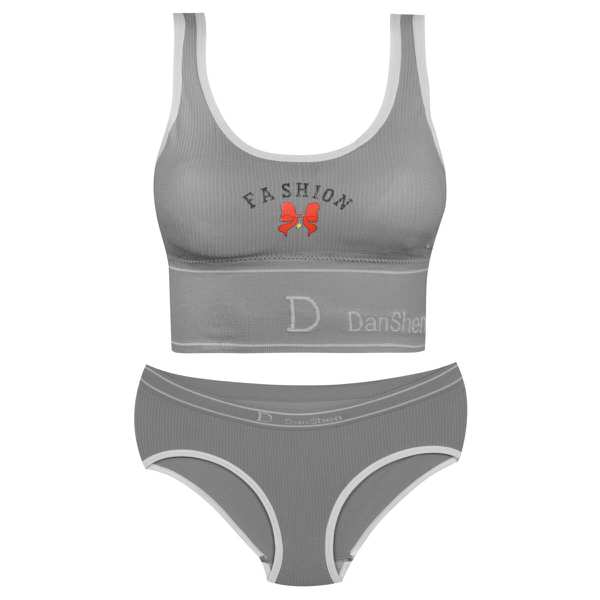 ست شورت و نیم تنه زنانه بدون فنر پددار رنگ خاکستری روشن کد 4620 ماییلدا