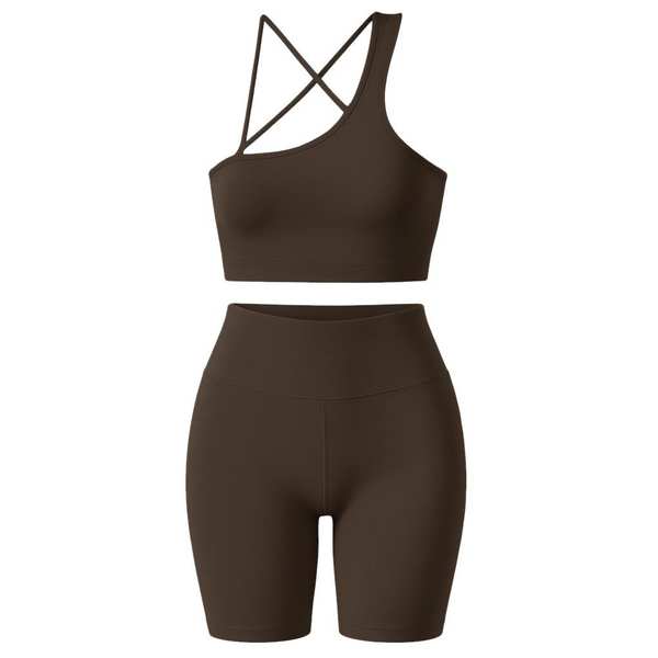 ست نیم تنه و شلوارک ورزشی زنانه رنگ قهوه ای ماییلدا مدل 5409-7106