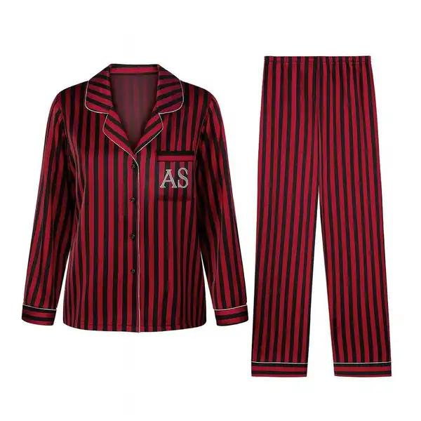 لباس خواب زنانه رنگ قرمز راه راه مدل 5377 ماییلدا