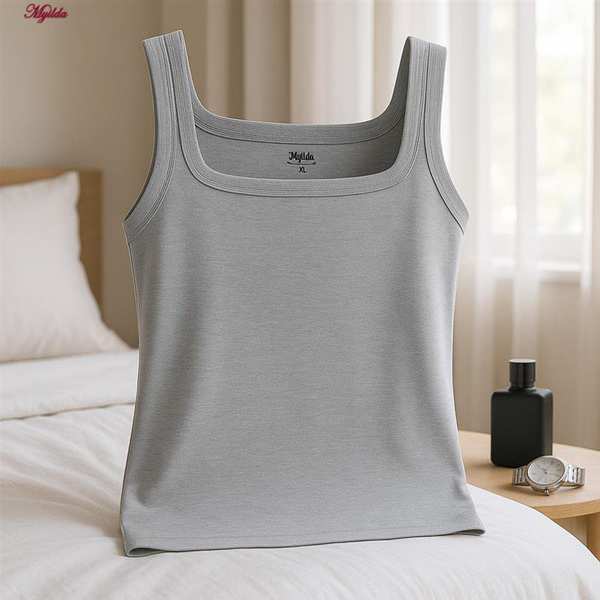زیرپوش رکابی یقه خشتی مردانه ماییلدا مدل پنبه ای ملانژ کد 4713 - تصویر 4
