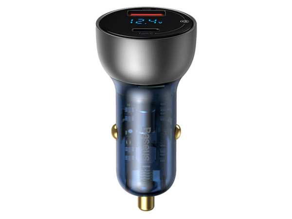شارژر فندکی فست شارژ ماشین 65 وات دو پورت طرح شفاف بیسوس VCKX65C