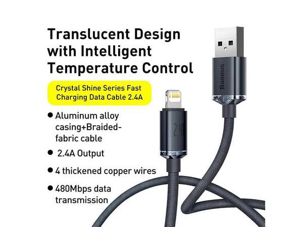کابل لایتنینگ 2 متری بیسوس Baseus CAJY0000101 Crystal Shine 2m Lightning Cable - تصویر 11