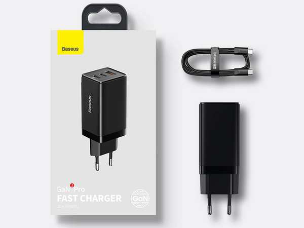 شارژر دیواری فست شارژ دو پورت تایپ‌سی و یک پورت یو‌اس‌بی + کابل شارژ بیسوس BASEUS GaN3 Pro Fast Charger 2C+U 65W w/USB-C to USB-C cable (CCGP050101) - تصویر 4