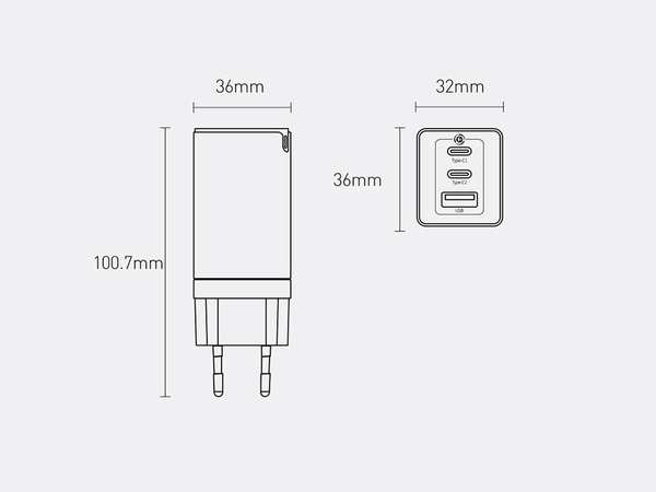 شارژر دیواری فست شارژ دو پورت تایپ‌سی و یک پورت یو‌اس‌بی + کابل شارژ بیسوس BASEUS GaN3 Pro Fast Charger 2C+U 65W w/USB-C to USB-C cable (CCGP050101) - تصویر 7