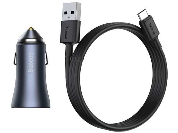 شارژر فندکی فست شارژ 40 وات با کابل تایپسی بیسوس Baseus Car Charger Golden Contactor Pro Type-C/USB TZCCJD-0G
