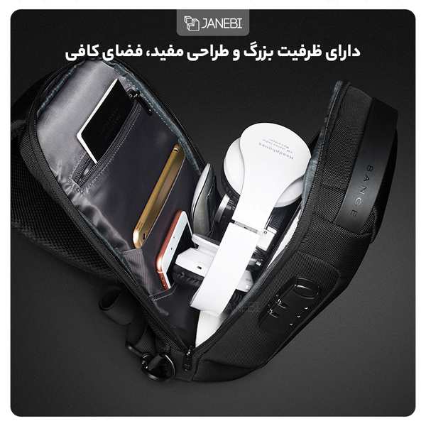 کوله کراس بادی تک بند ضد سرقت دارای پورت USB بنج BANGE BG-22085 Sling Chest Bag USB External Charging Port - تصویر 22