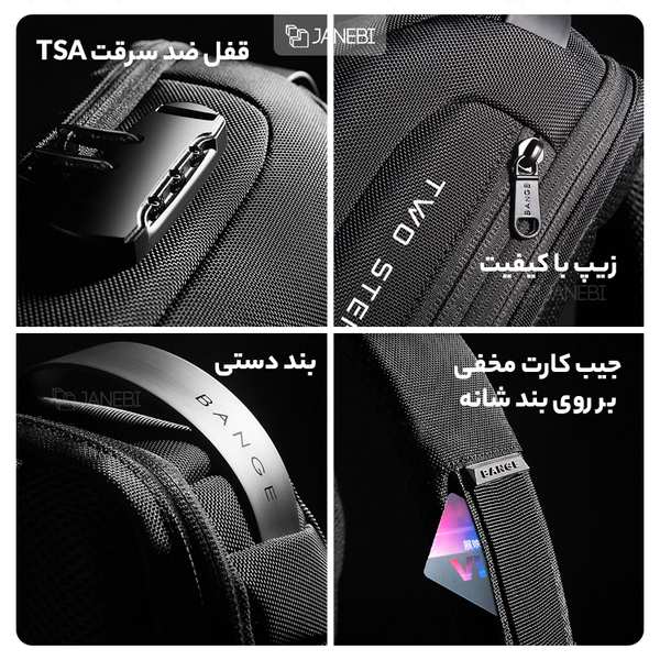کوله کراس بادی تک بند ضد سرقت دارای پورت USB بنج BANGE BG-22085 Sling Chest Bag USB External Charging Port - تصویر 26
