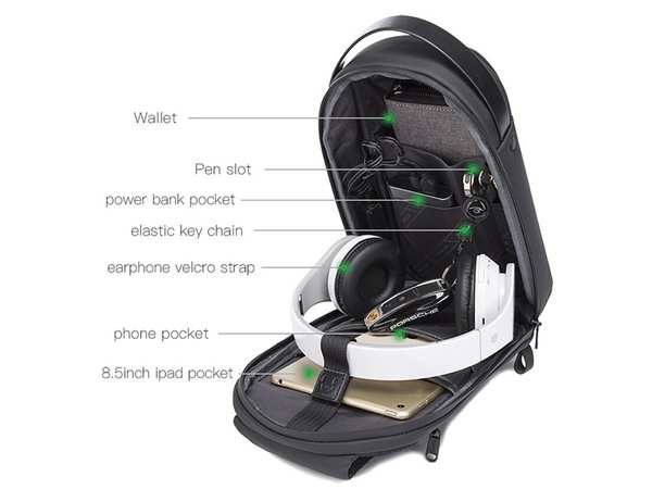 کوله تک بند ضد آب یو اس بی دار بنج BANGE BG-7256 Men Chest Bag Waterproof - تصویر 12