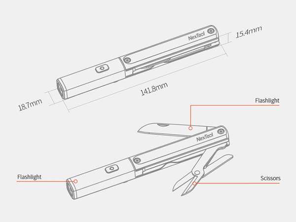 چراغ قوه سه کاره ضدآب شیائومی Multitool Xiaomi Nextool N1 flashlight-scissors-knife NE20026 - تصویر 8