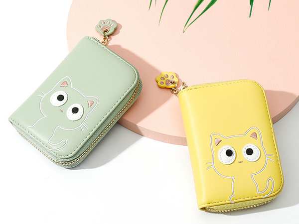 کیف پول عروسکی دخترانه با زنجیر تزئینی TAOMICMIC 929592 Cute Cat Shape PU Leather Women Card Purse