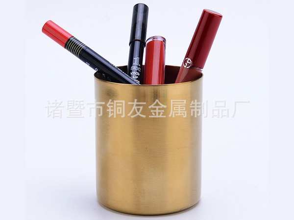 گلدان برنجی چند کاره طلایی Golden vase brass round pen holder - تصویر 2