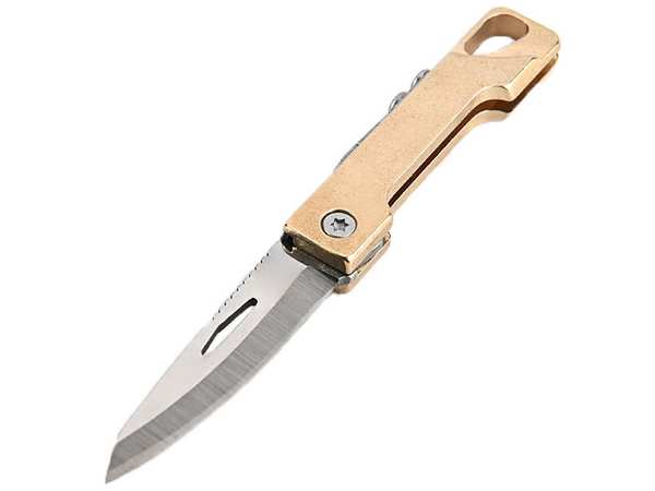 چاقوی آنباکسینگ تاشو برنجی با قابلیت جاکلیدی Brass Mini Folding Knife Unboxing Self-Defense