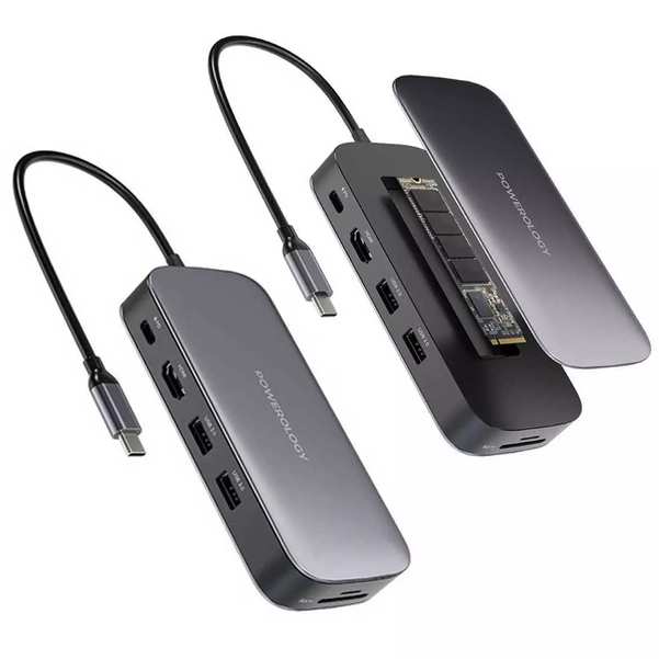 هاب تایپ سی و حاظه اس اس دی 256 گیگابایت پاورولوژی Powerology 256GB USB-C Hub & SSD Drive All-in-one PWSDHB